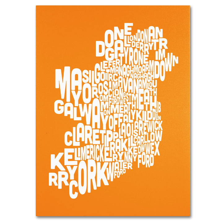 Michael Tompsett ORANGE-Ireland Text Map 14 x 19 Canvas Art Image 2