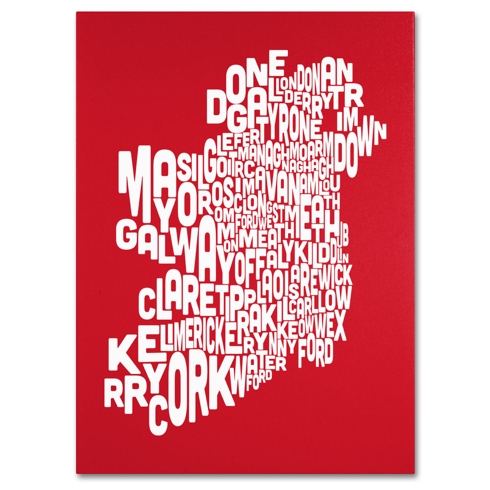 Michael Tompsett RED-Ireland Text Map 14 x 19 Canvas Art Image 2