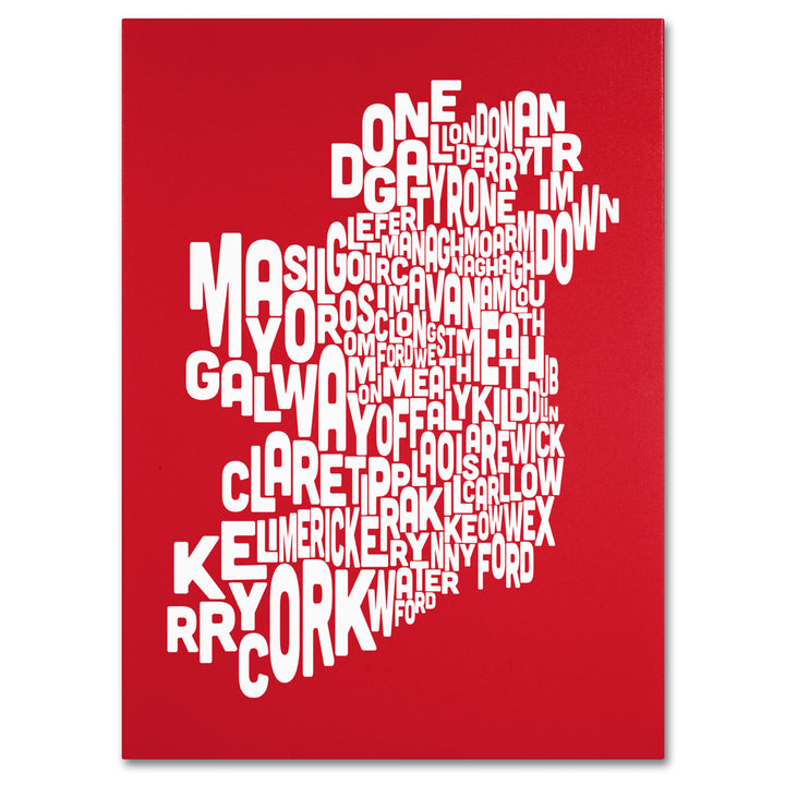 Michael Tompsett RED-Ireland Text Map 14 x 19 Canvas Art Image 2