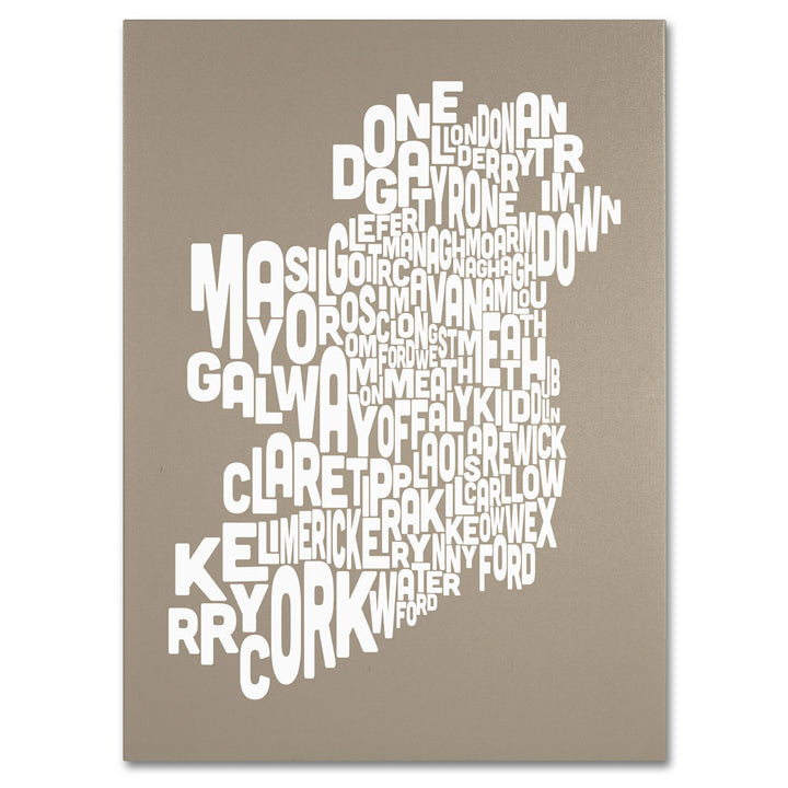 Michael Tompsett TAUPE-Ireland Text Map 14 x 19 Canvas Art Image 1