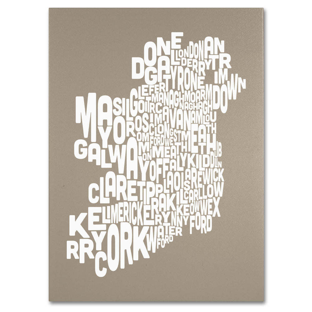 Michael Tompsett TAUPE-Ireland Text Map 14 x 19 Canvas Art Image 2