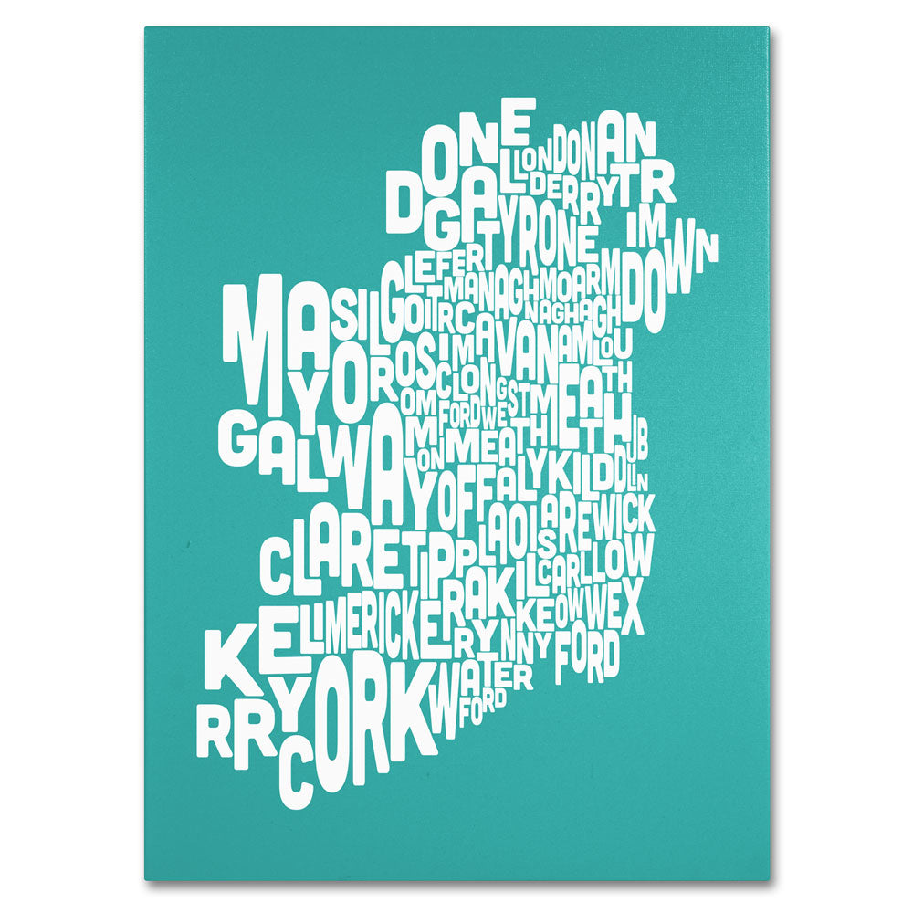 Michael Tompsett TURQOISE-Ireland Text Map 14 x 19 Canvas Art Image 1