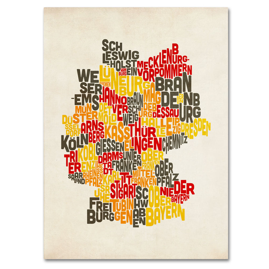 Michael Tompsett Germany Region Text Map 14 x 19 Canvas Art Image 1