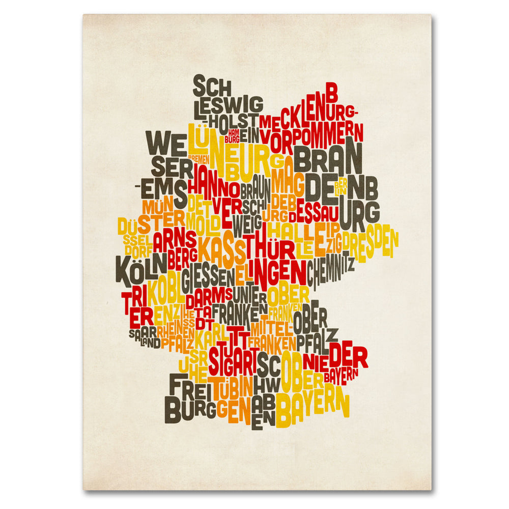 Michael Tompsett Germany Region Text Map 14 x 19 Canvas Art Image 2