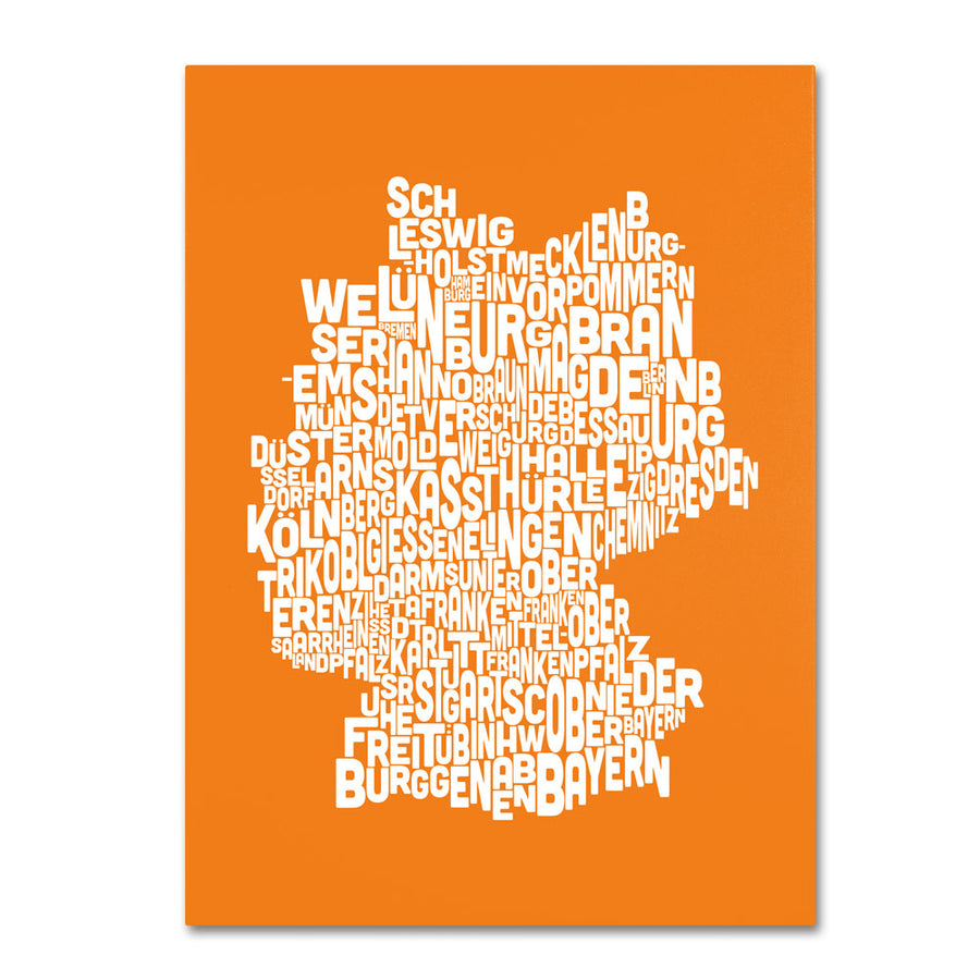 Michael Tompsett ORANGE-Germany Regions Map 14 x 19 Canvas Art Image 1