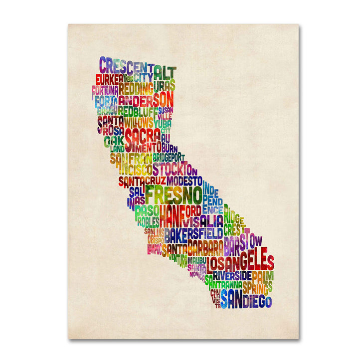 Michael Tompsett California Text Map 14 x 19 Canvas Art Image 1