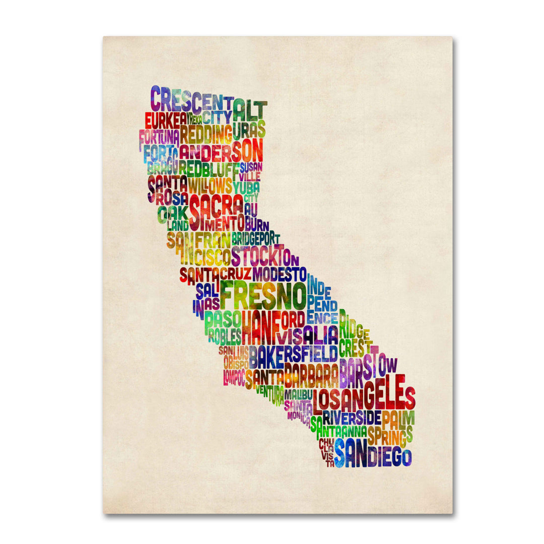 Michael Tompsett California Text Map 14 x 19 Canvas Art Image 2