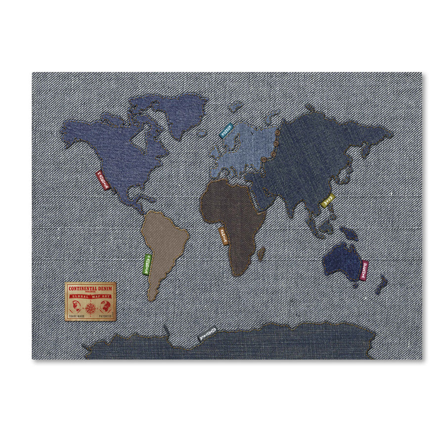 Michael Tompsett Denim World Map 14 x 19 Canvas Art Image 1