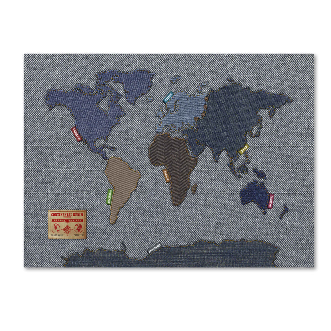 Michael Tompsett Denim World Map 14 x 19 Canvas Art Image 2