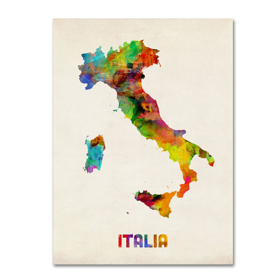 Michael Tompsett Italy Watercolor Map 14 x 19 Canvas Art Image 1