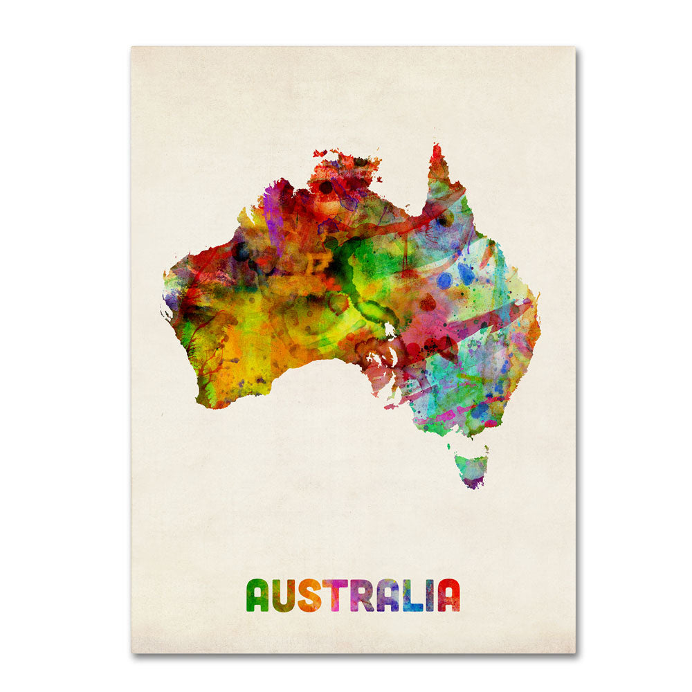 Michael Tompsett Australia Watercolor Map 14 x 19 Canvas Art Image 1