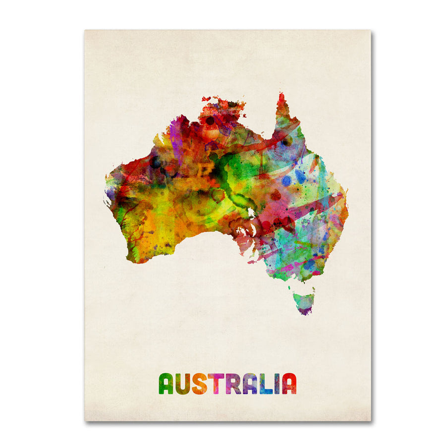Michael Tompsett Australia Watercolor Map 14 x 19 Canvas Art Image 1