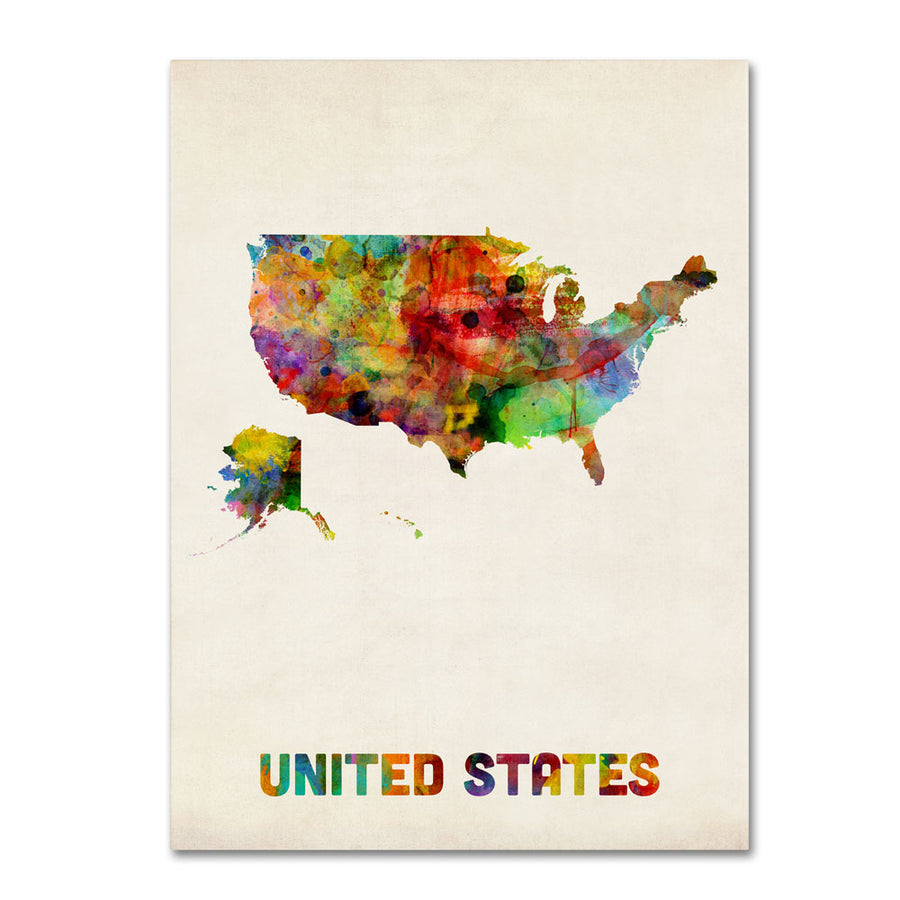 Michael Tompsett US Watercolor Map 14 x 19 Canvas Art Image 1