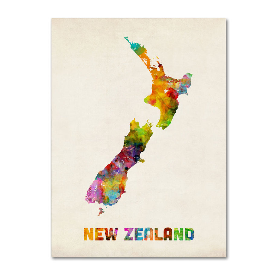 Michael Tompsett Zealand Watercolor Map 14 x 19 Canvas Art Image 1