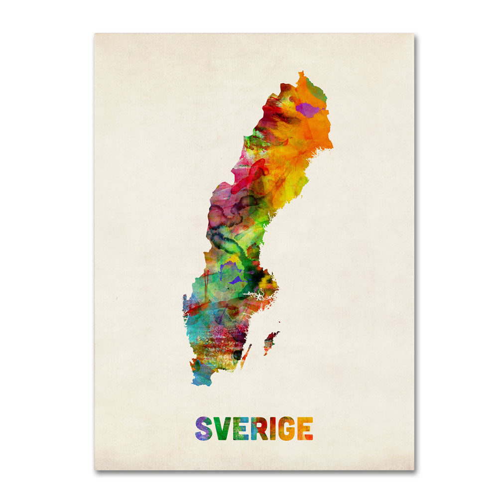 Michael Tompsett Sweden Watercolor Map 14 x 19 Canvas Art Image 1