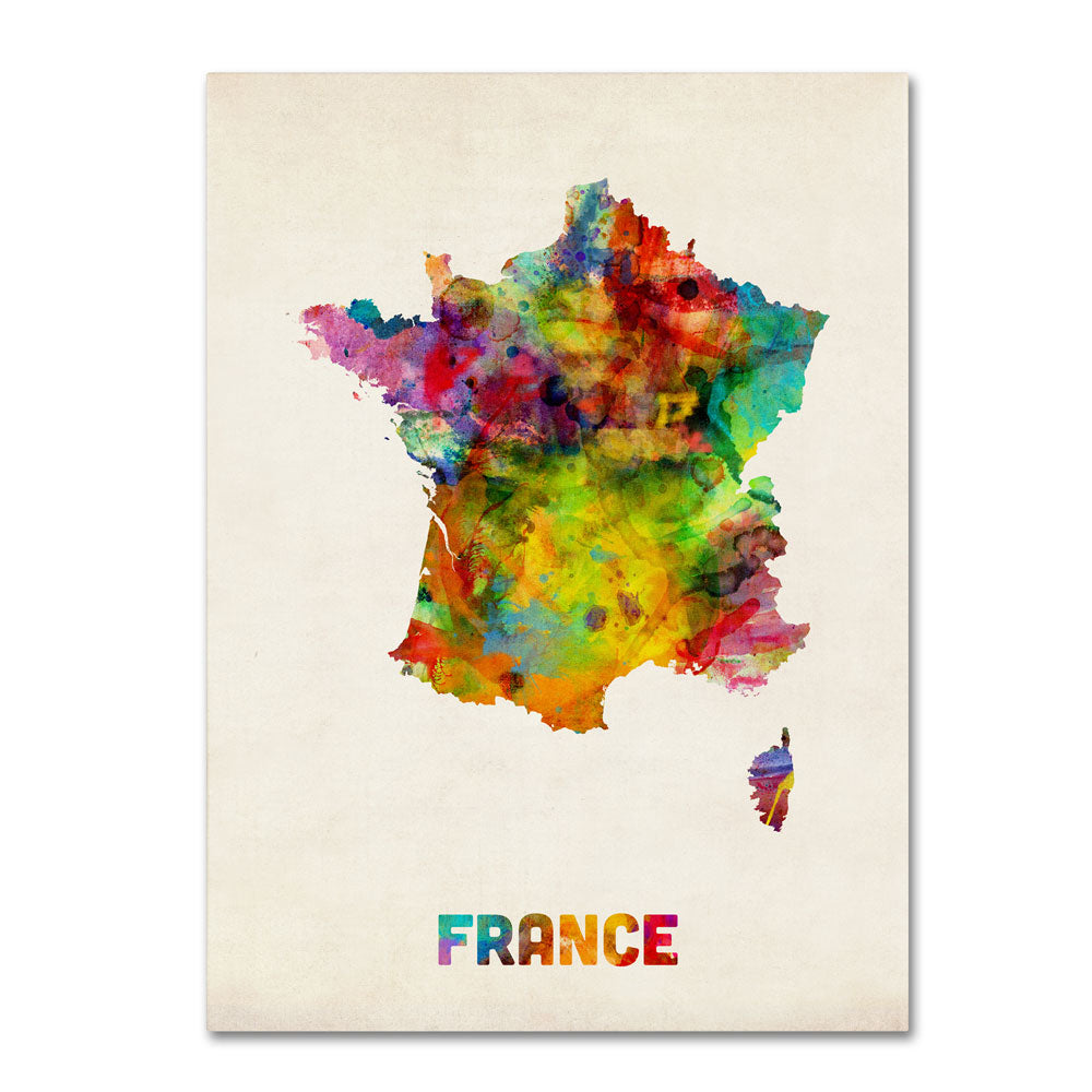 Michael Tompsett France Watercolor Map 14 x 19 Canvas Art Image 1