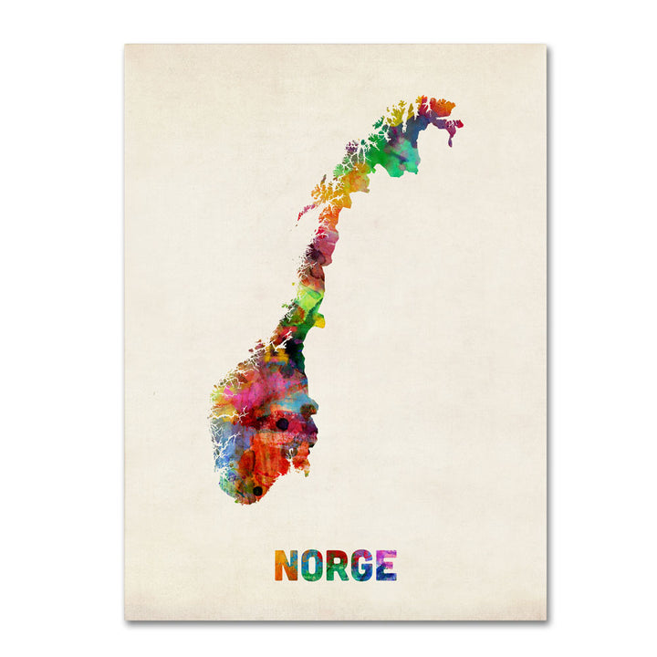 Michael Tompsett Norway Watercolor Map 14 x 19 Canvas Art Image 1