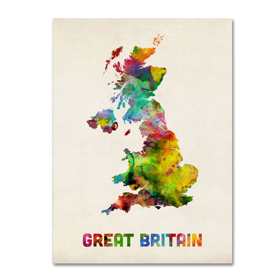 Michael Tompsett UK Watercolor Map 14 x 19 Canvas Art Image 1