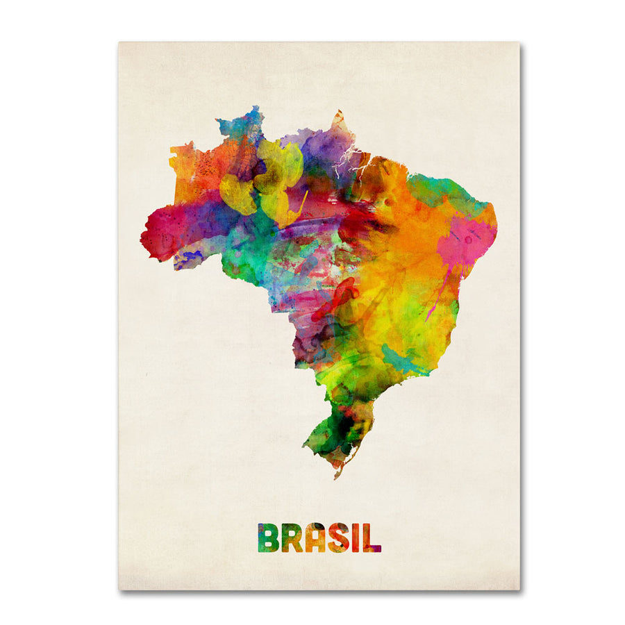 Michael Tompsett Brasil Watercolor Map 14 x 19 Canvas Art Image 1