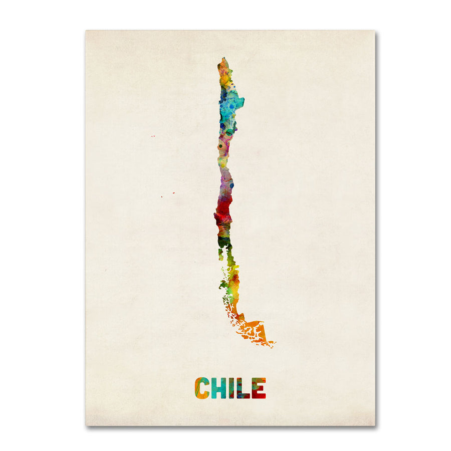 Michael Tompsett Chile Watercolor Map 14 x 19 Canvas Art Image 1