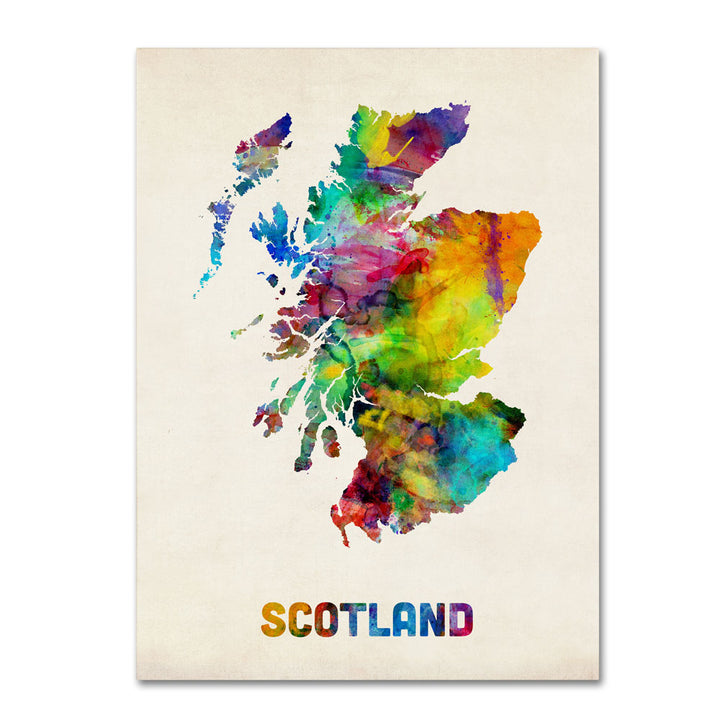 Michael Tompsett Scotland Watercolor Map 14 x 19 Canvas Art Image 1