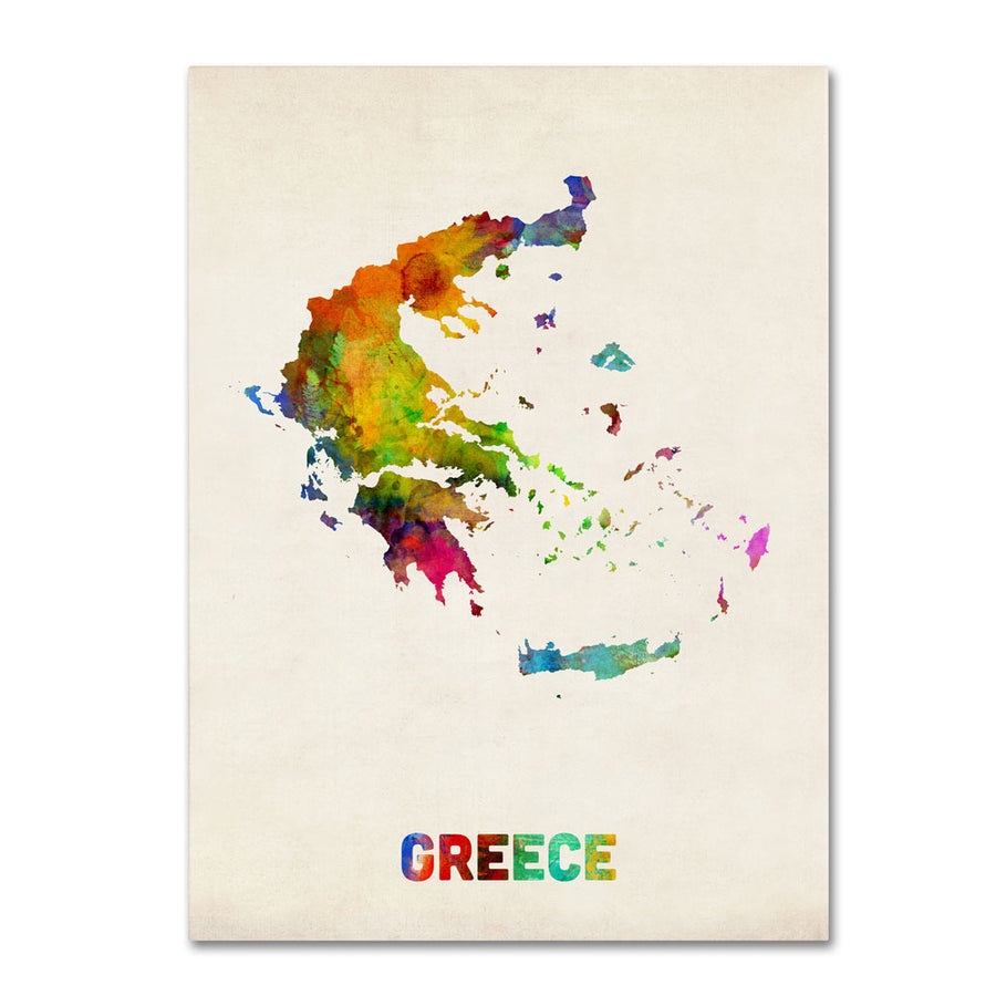 Michael Tompsett Greece Watercolor Map 14 x 19 Canvas Art Image 1