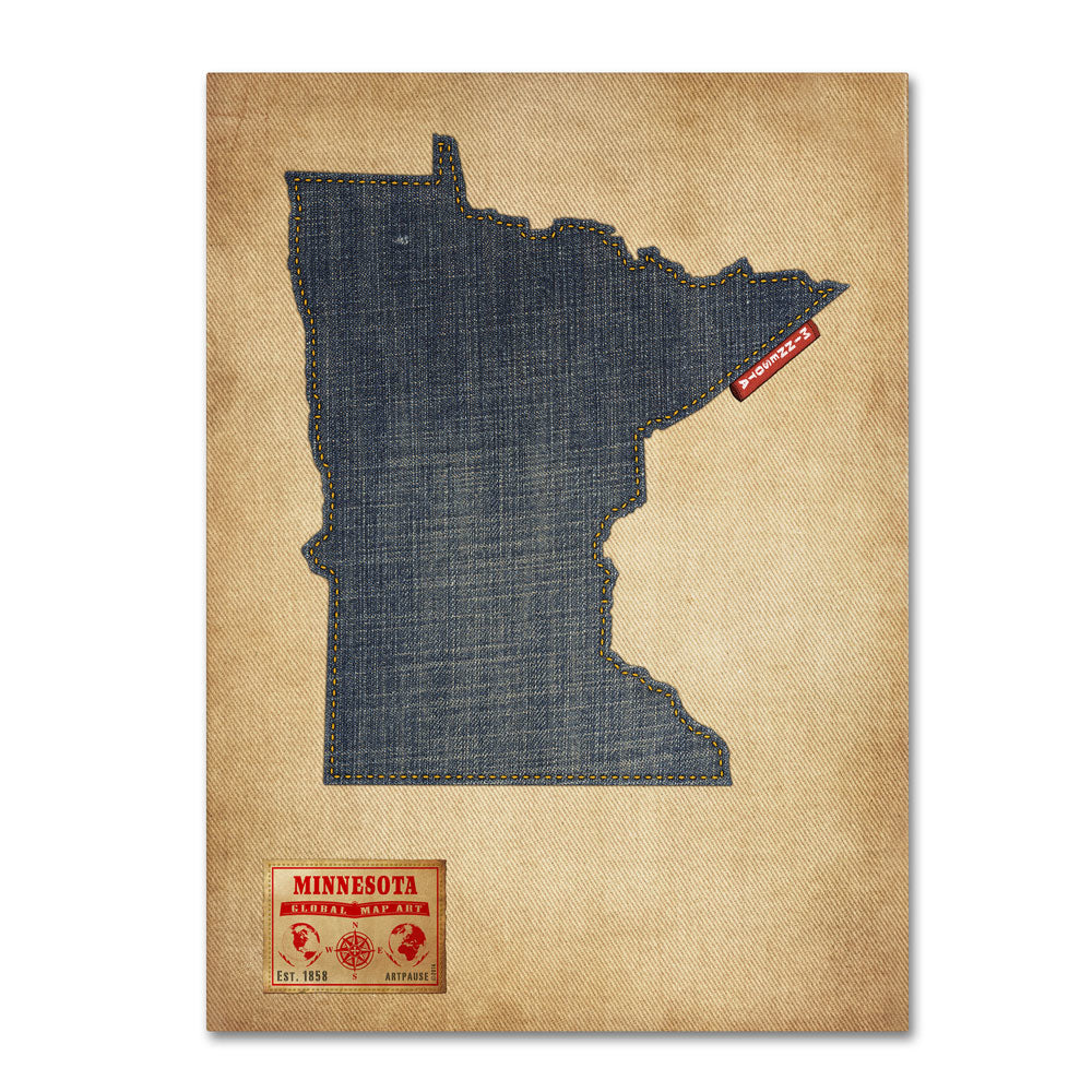 Michael Tompsett Minnesota Map Denim Jeans Style 14 x 19 Canvas Art Image 1