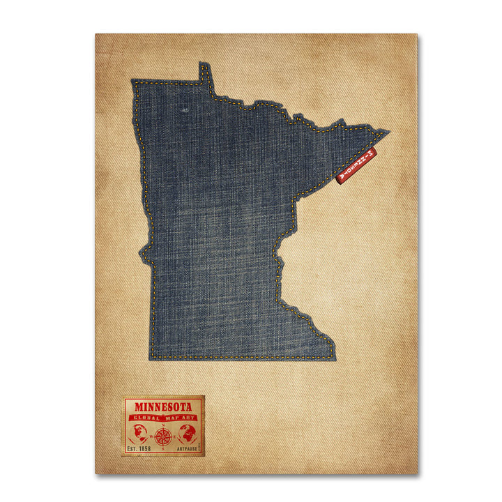 Michael Tompsett Minnesota Map Denim Jeans Style 14 x 19 Canvas Art Image 1