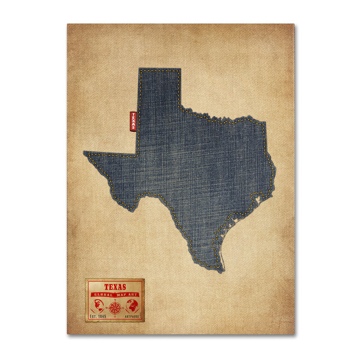 Michael Tompsett Texas Map Denim Jeans Style 14 x 19 Canvas Art Image 1