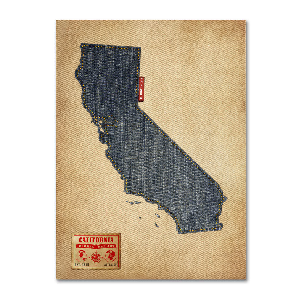 Michael Tompsett California Map Denim Jeans Style 14 x 19 Canvas Art Image 1