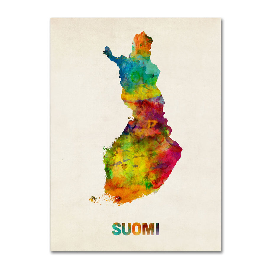 Michael Tompsett Finland Watercolor Map (Suomi) 14 x 19 Canvas Art Image 1