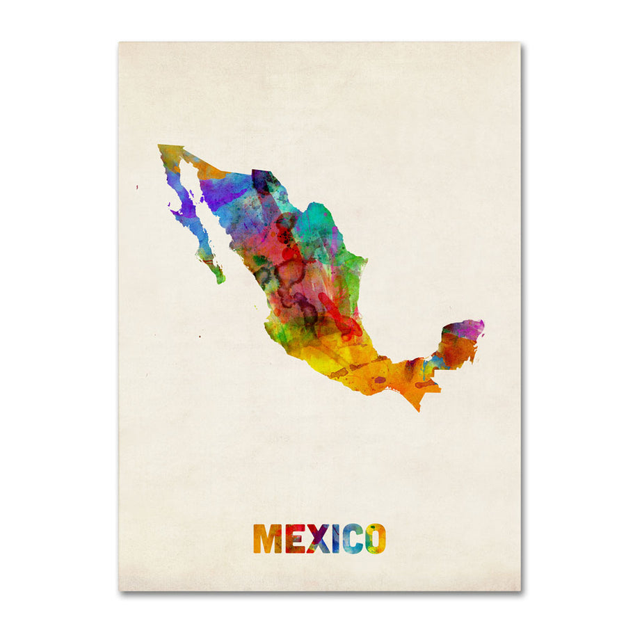 Michael Tompsett Mexico Watercolor Map 14 x 19 Canvas Art Image 1