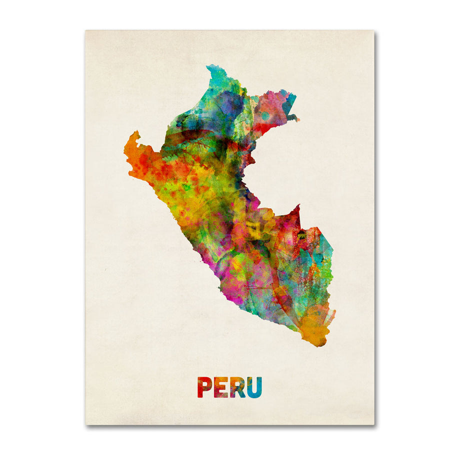 Michael Tompsett Peru Watercolor Map 14 x 19 Canvas Art Image 1