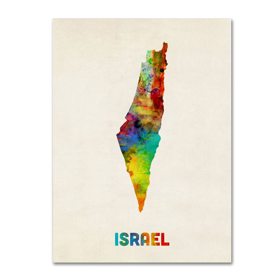 Michael Tompsett Israel Watercolor Map 14 x 19 Canvas Art Image 1