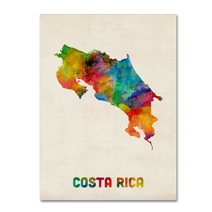 Michael Tompsett Costa Rica Watercolor Map 14 x 19 Canvas Art Image 1