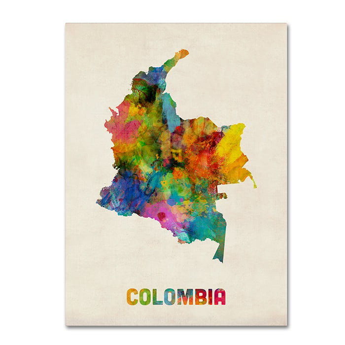 Michael Tompsett Colombia Watercolor Map 14 x 19 Canvas Art Image 1