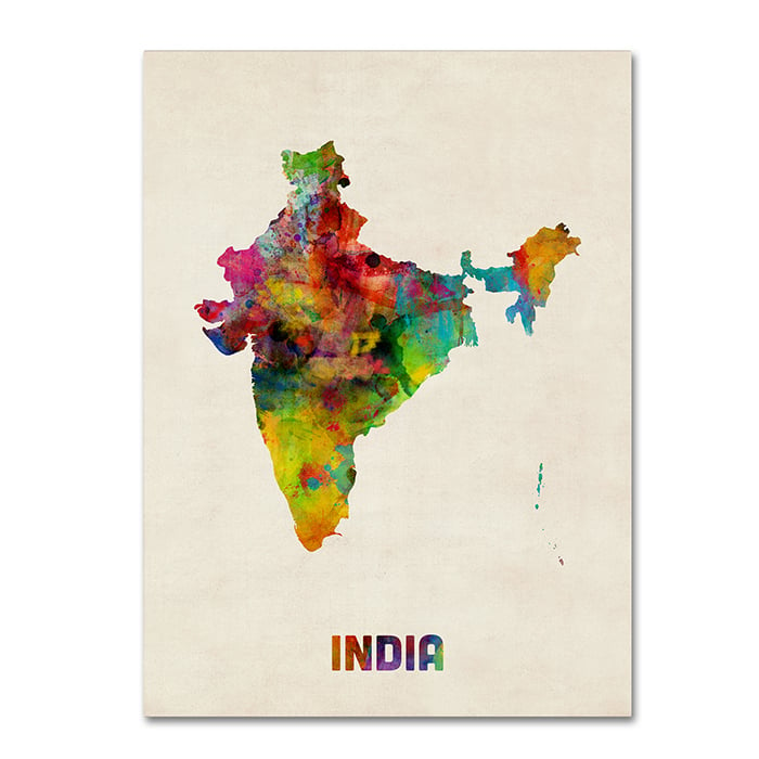 Michael Tompsett India Watercolor Map 14 x 19 Canvas Art Image 1