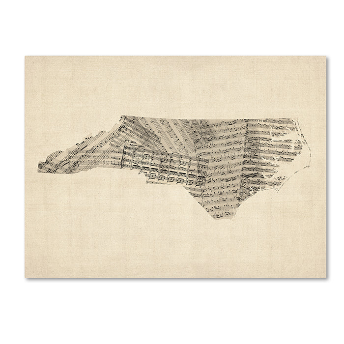 Michael Tompsett Old Sheet Music Map of North Carolina 14 x 19 Canvas Art Image 1