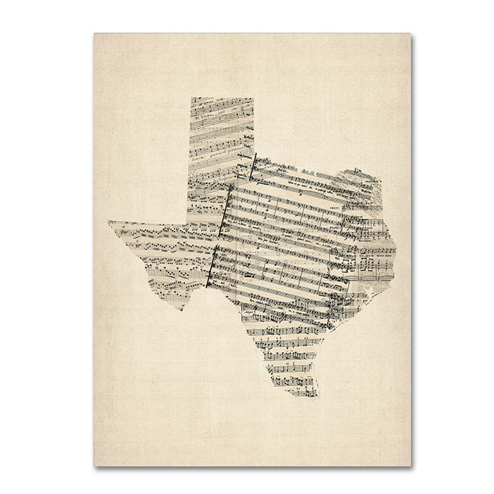 Michael Tompsett Old Sheet Music Map of Texas 14 x 19 Canvas Art Image 1