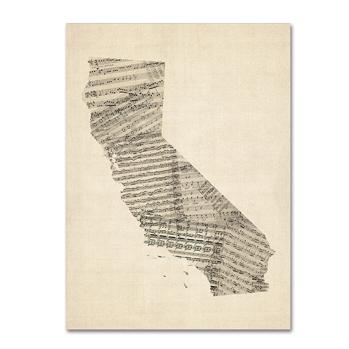 Michael Tompsett Old Sheet Music Map of California 14 x 19 Canvas Art Image 1