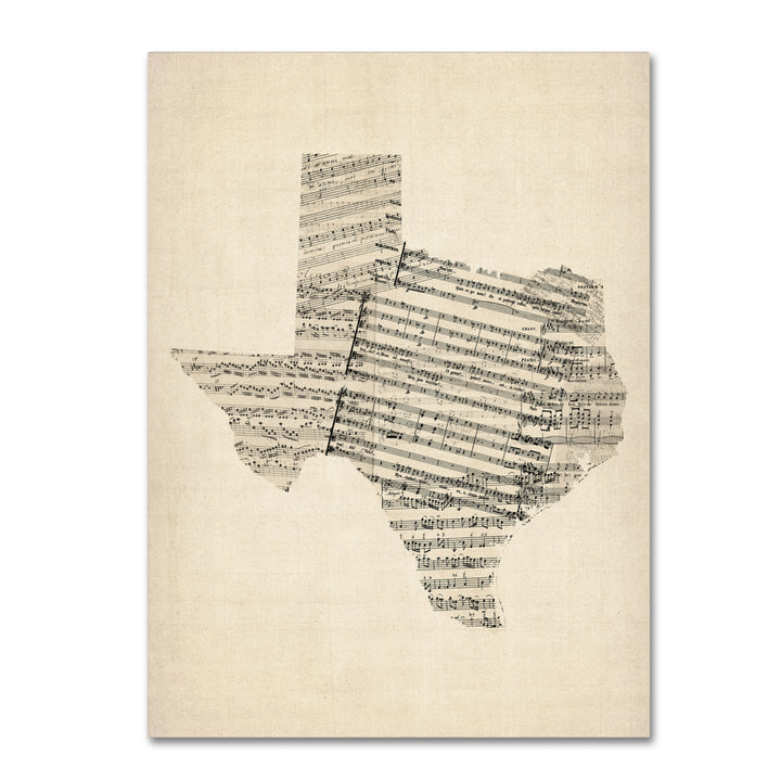 Michael Tompsett Old Sheet Music Map of Texas 14 x 19 Canvas Art Image 2