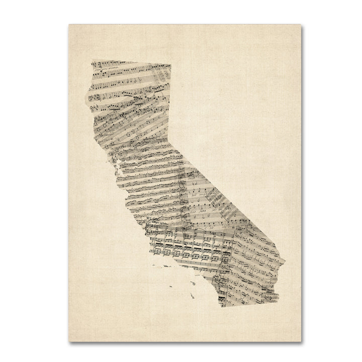 Michael Tompsett Old Sheet Music Map of California 14 x 19 Canvas Art Image 2