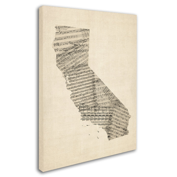 Michael Tompsett Old Sheet Music Map of California 14 x 19 Canvas Art Image 3