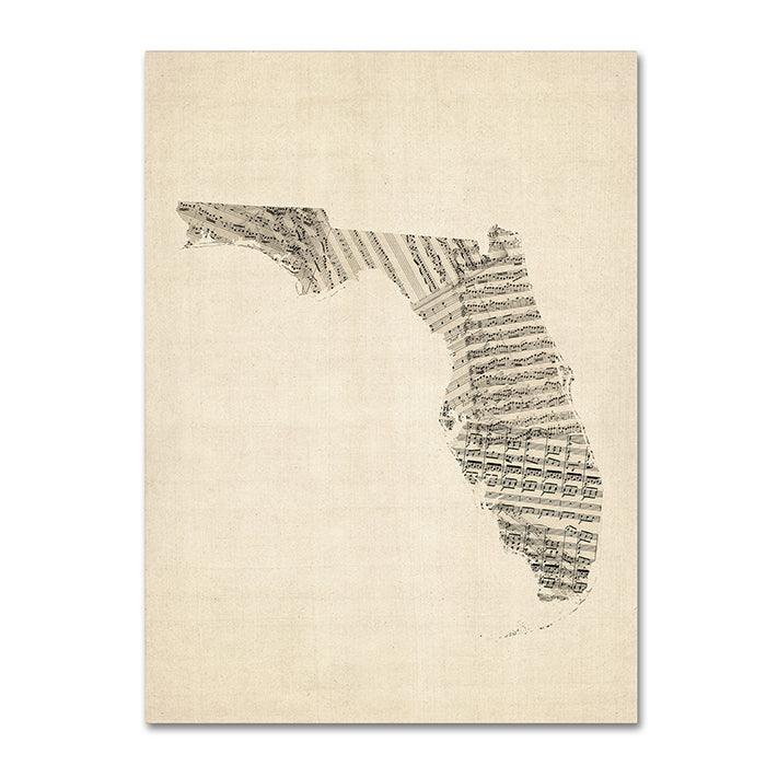 Michael Tompsett Old Sheet Music Map of Florida 14 x 19 Canvas Art Image 1