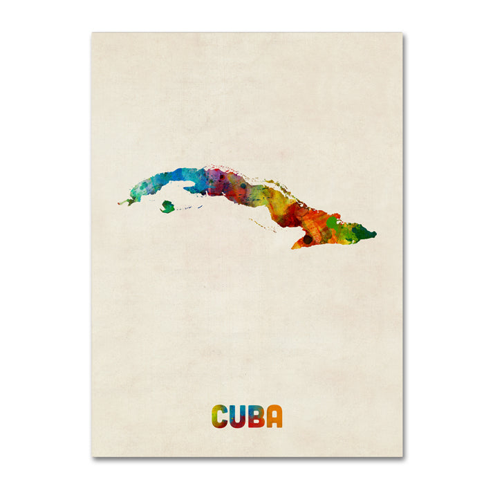 Michael Tompsett Cuba Watercolor Map 14 x 19 Canvas Art Image 1