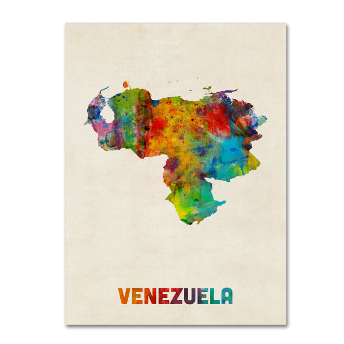Michael Tompsett Venezuela Watercolor Map 14 x 19 Canvas Art Image 1