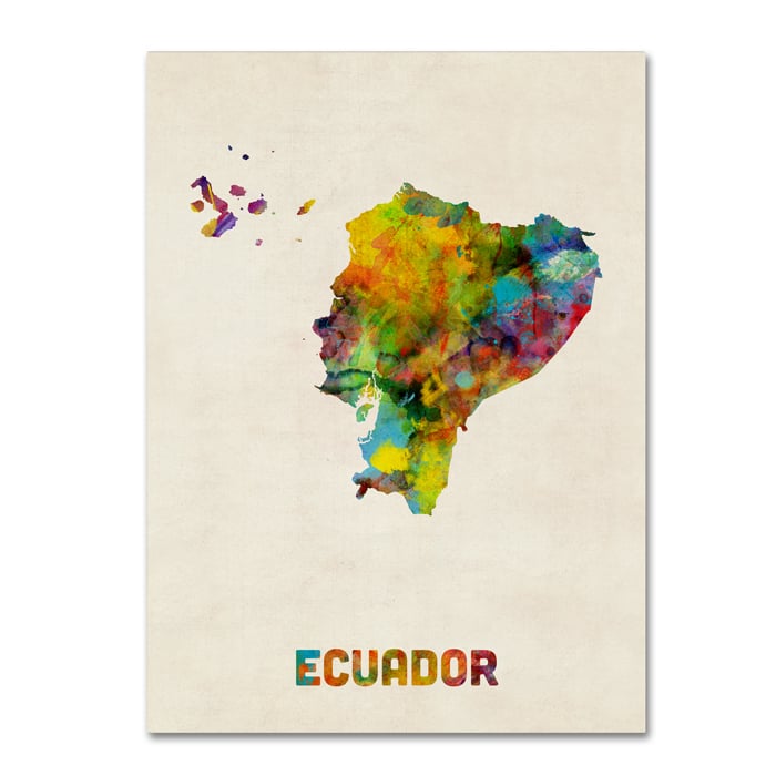 Michael Tompsett Ecuador Watercolor Map 14 x 19 Canvas Art Image 1