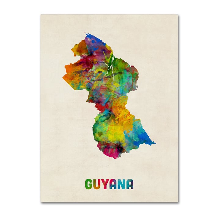 Michael Tompsett Guyana Watercolor Map 14 x 19 Canvas Art Image 1