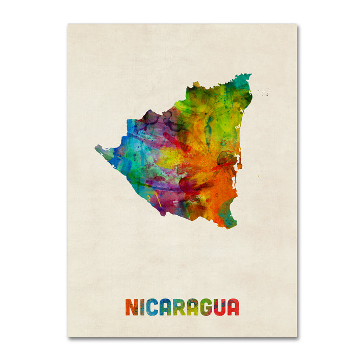 Michael Tompsett Nicaragua Watercolor Map 14 x 19 Canvas Art Image 1