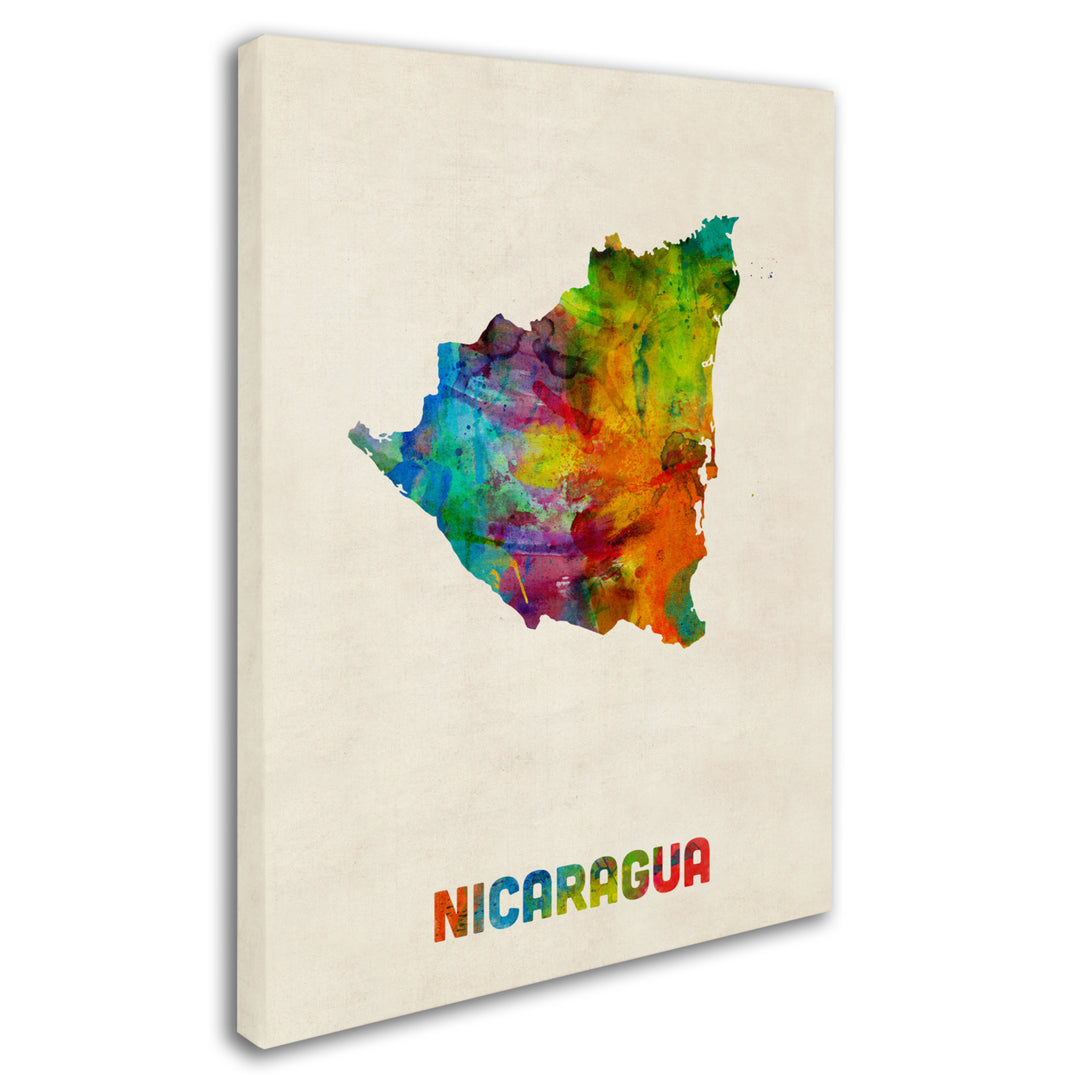 Michael Tompsett Nicaragua Watercolor Map 14 x 19 Canvas Art Image 3